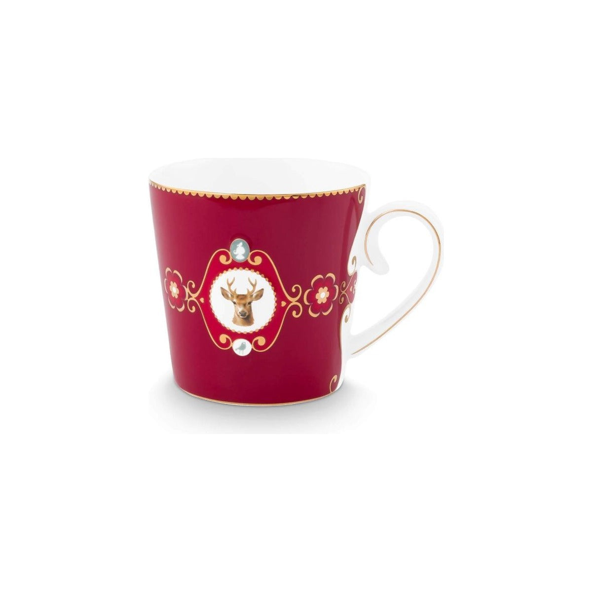 Pip Studio кружка Love Birds Medallion Deer, тёмно-красный с золотыми деталями