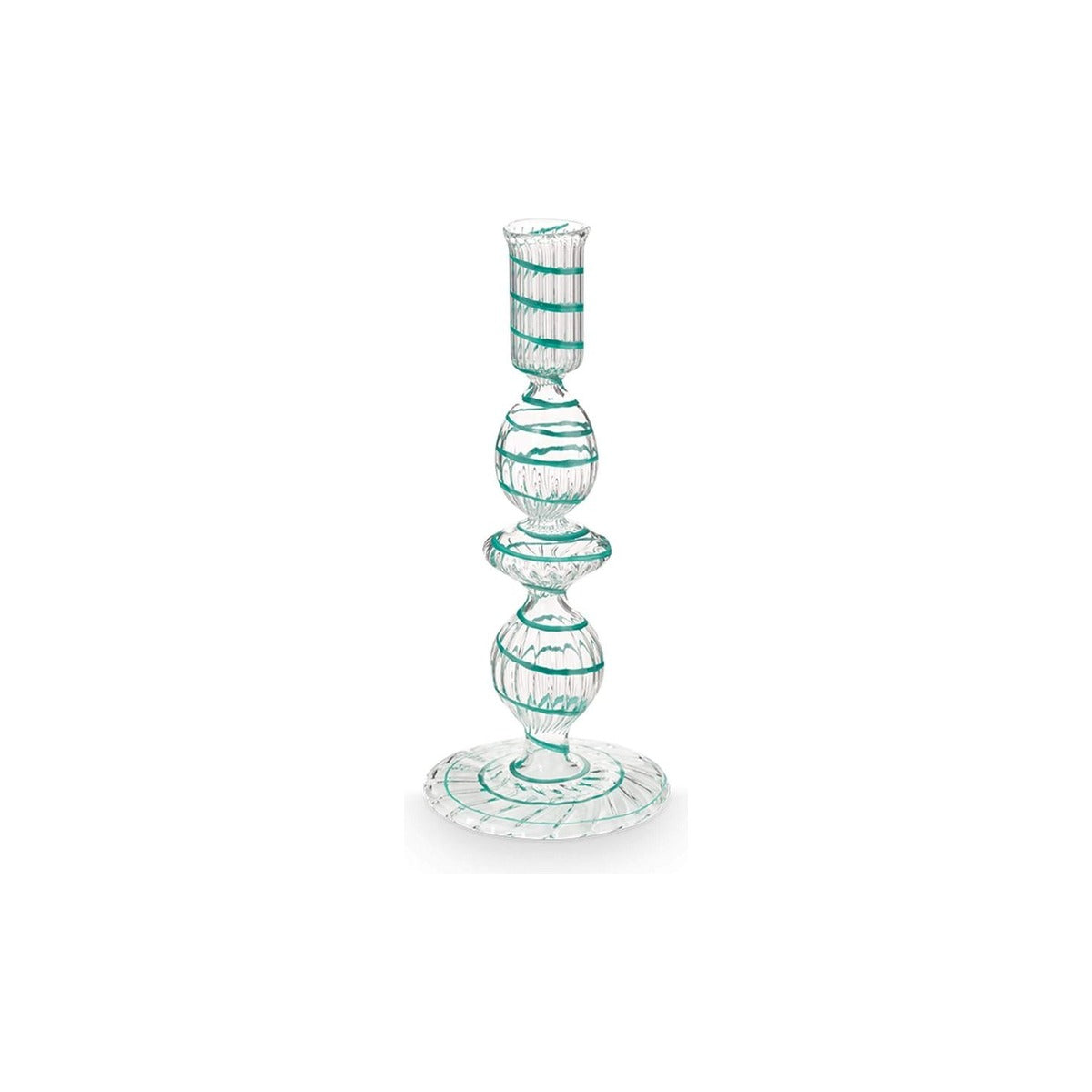 Candle Holder Glass Swirl Light Blue 20cm