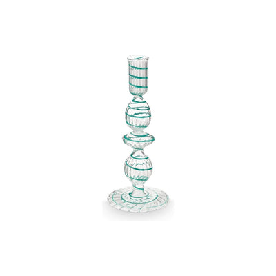 Candle Holder Glass Swirl Light Blue 20cm