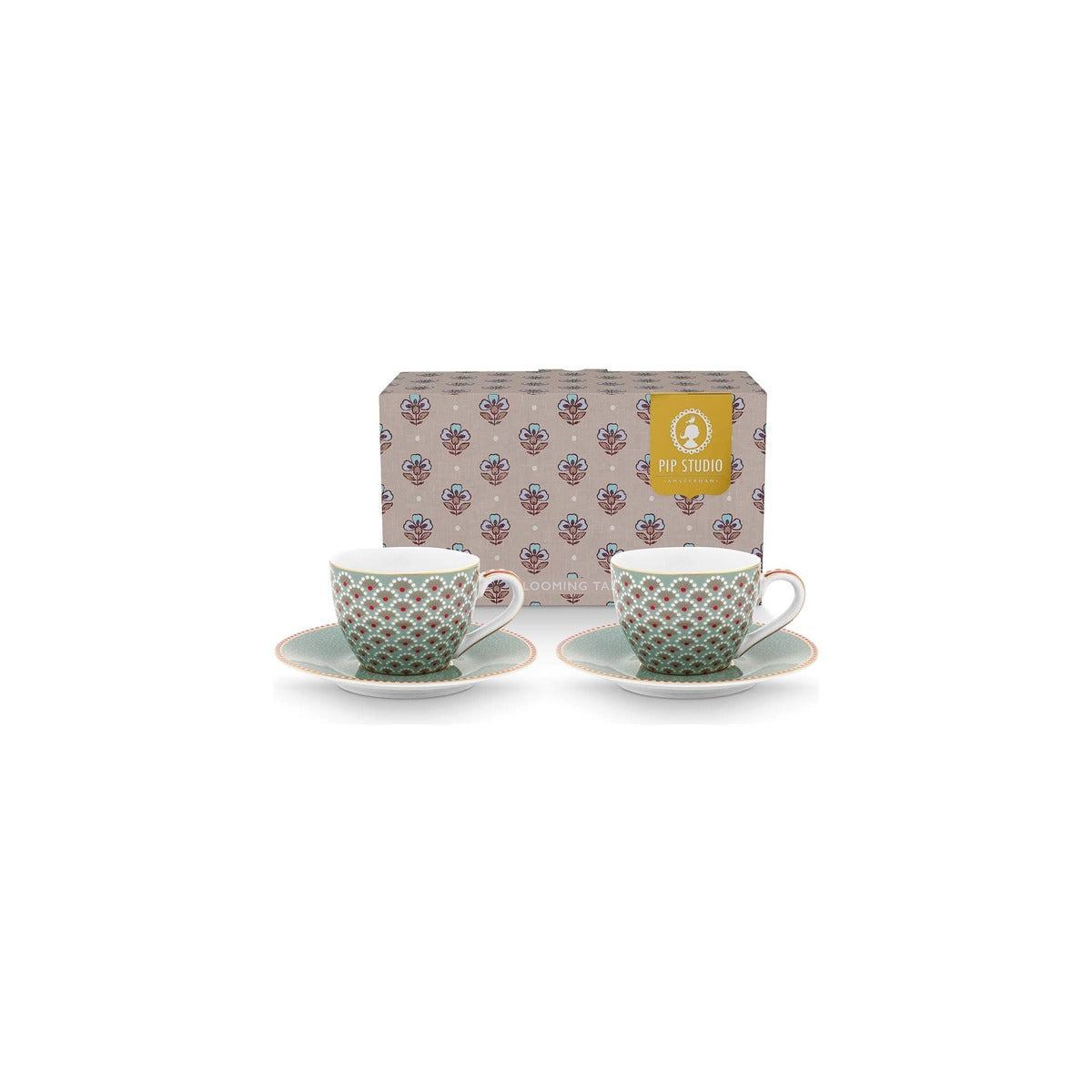 Set of 2 Espresso Cups & Saucers Blooming Tales, porcelain, blue