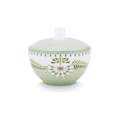 Zaharniță din porțelan cu capac Lily & Lotus Tiles, verde deschis