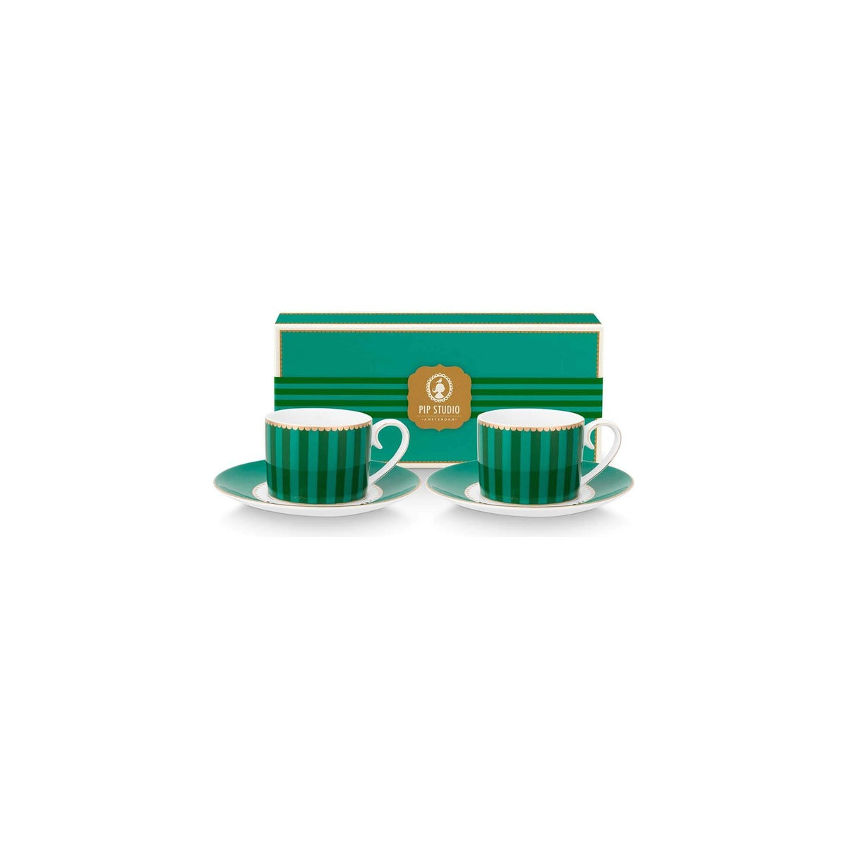 Set of 2 Espresso Cups & Saucers Love Birds Medallion, porcelain, emerald green, 100ml