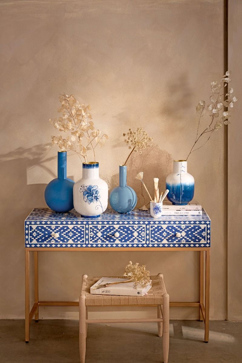 Vaza din metal Pip & The Blue Bird Tie-Dye, albastru, 30cm