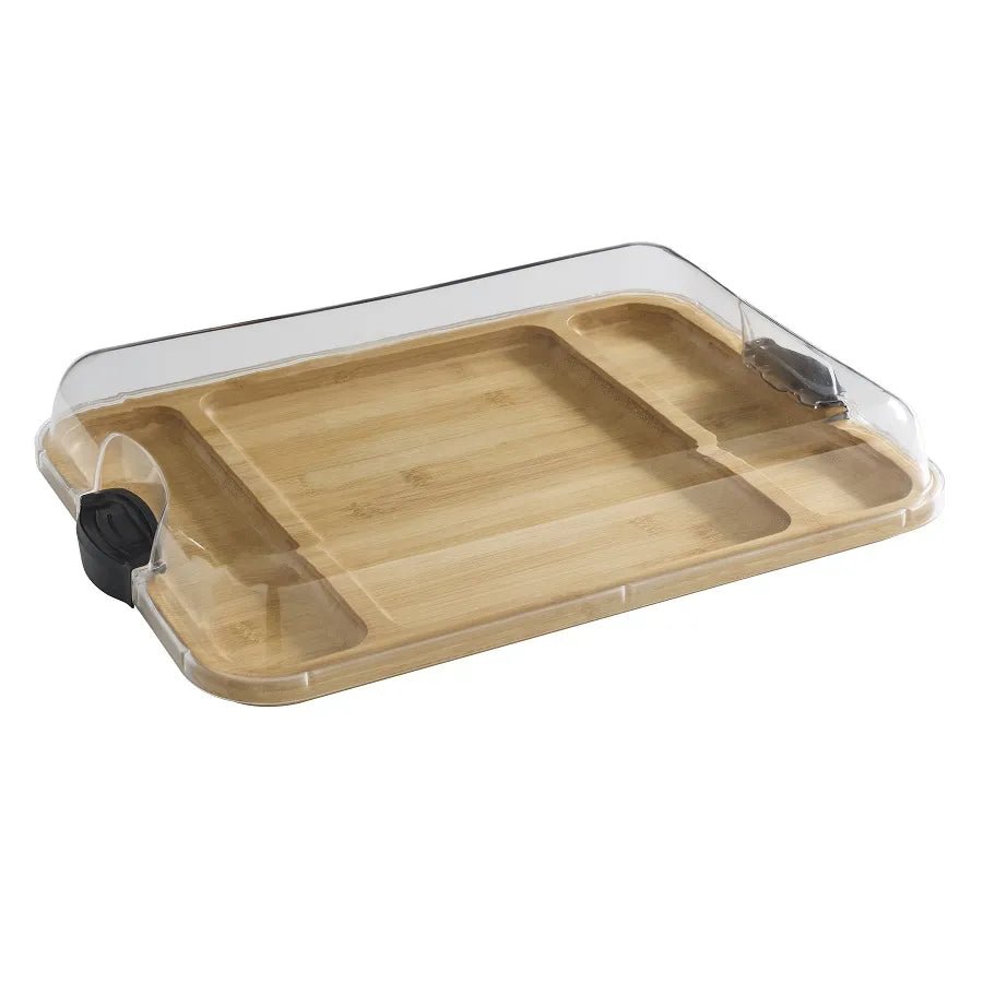 Platou de servire 41x32cm compartimentat bambus cu capac Kitchen Craft - Eclair.md