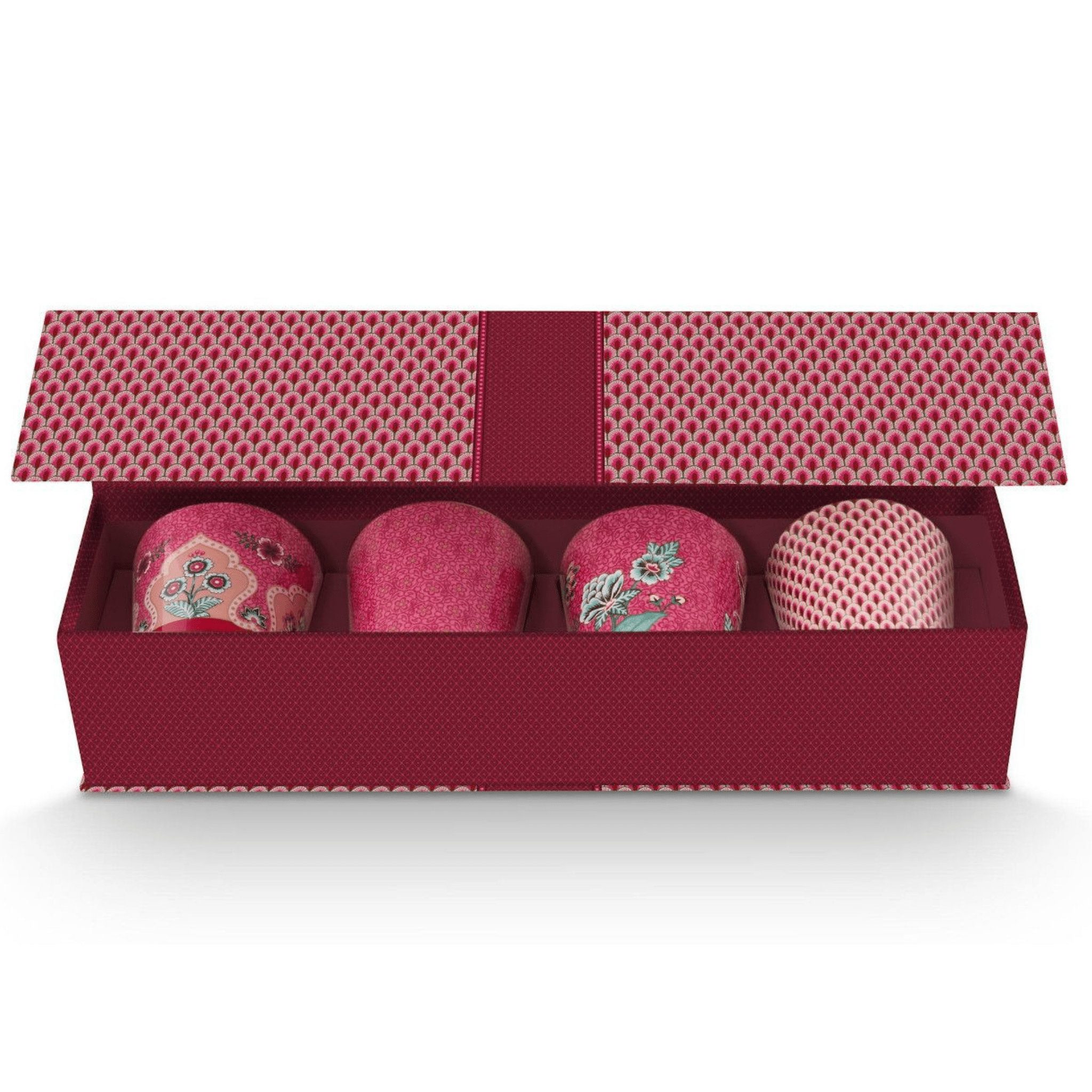 Set 4 cani fara maner 230ml Flower Festival roz inchis - Eclair.md