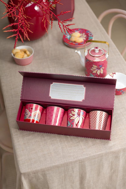 Set 4 cani fara maner 230ml Flower Festival roz inchis - Eclair.md